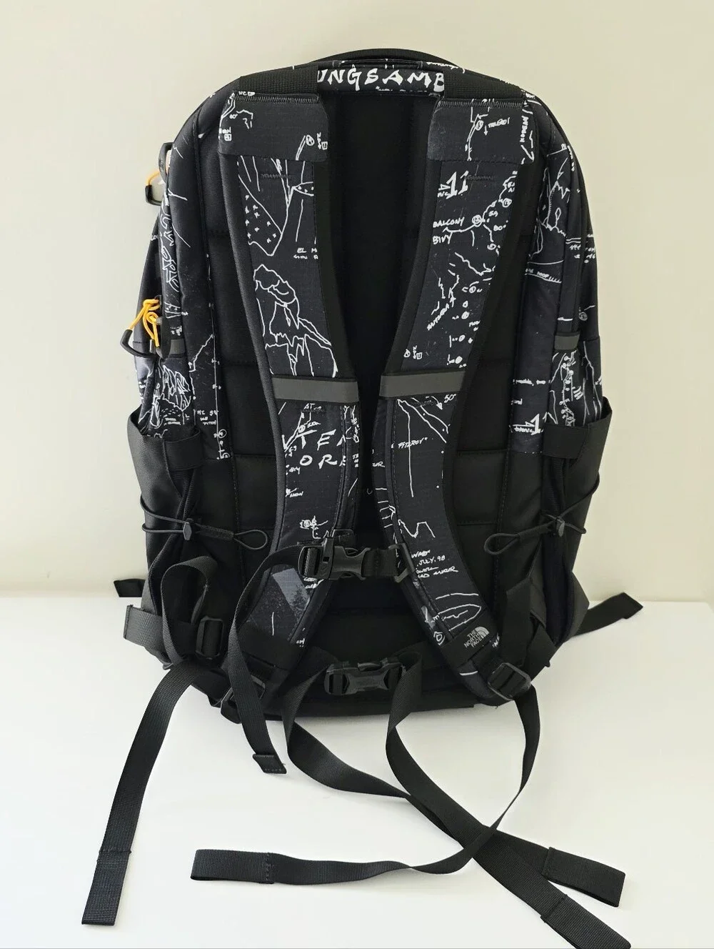 The North Face Borealis Anthracite Grey Backpack with Yellow Bungee Accents